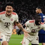 Pemain Bayern Munich merayakan gol ke gawang PSG dalam pertandingan Liga Champions Eropa