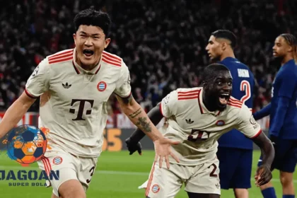 Pemain Bayern Munich merayakan gol ke gawang PSG dalam pertandingan Liga Champions Eropa