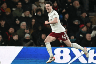Declan Rice merayakan gol saat membela Arsenal dalam pertandingan Liga Inggris