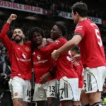 Pemain Manchester United merayakan gol saat menghadapi Manchester City dalam laga Derby Manchester