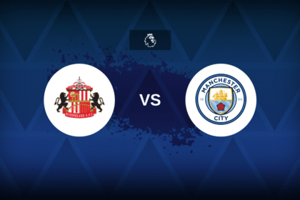Grafis pertandingan Sunderland vs Manchester City dalam laga Premier League menampilkan logo kedua tim