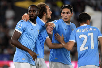 Pemain Lazio merayakan gol ke gawang Sassuolo pada laga Liga Italia Serie A bersama Liga188